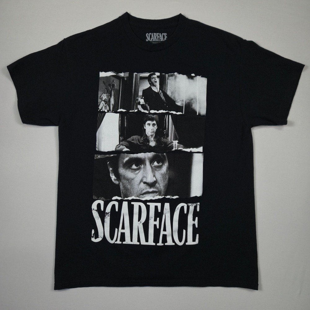 Scarface Movie Graphic T-Shirt Men's Large Black Tony Montana Retro Film Tee